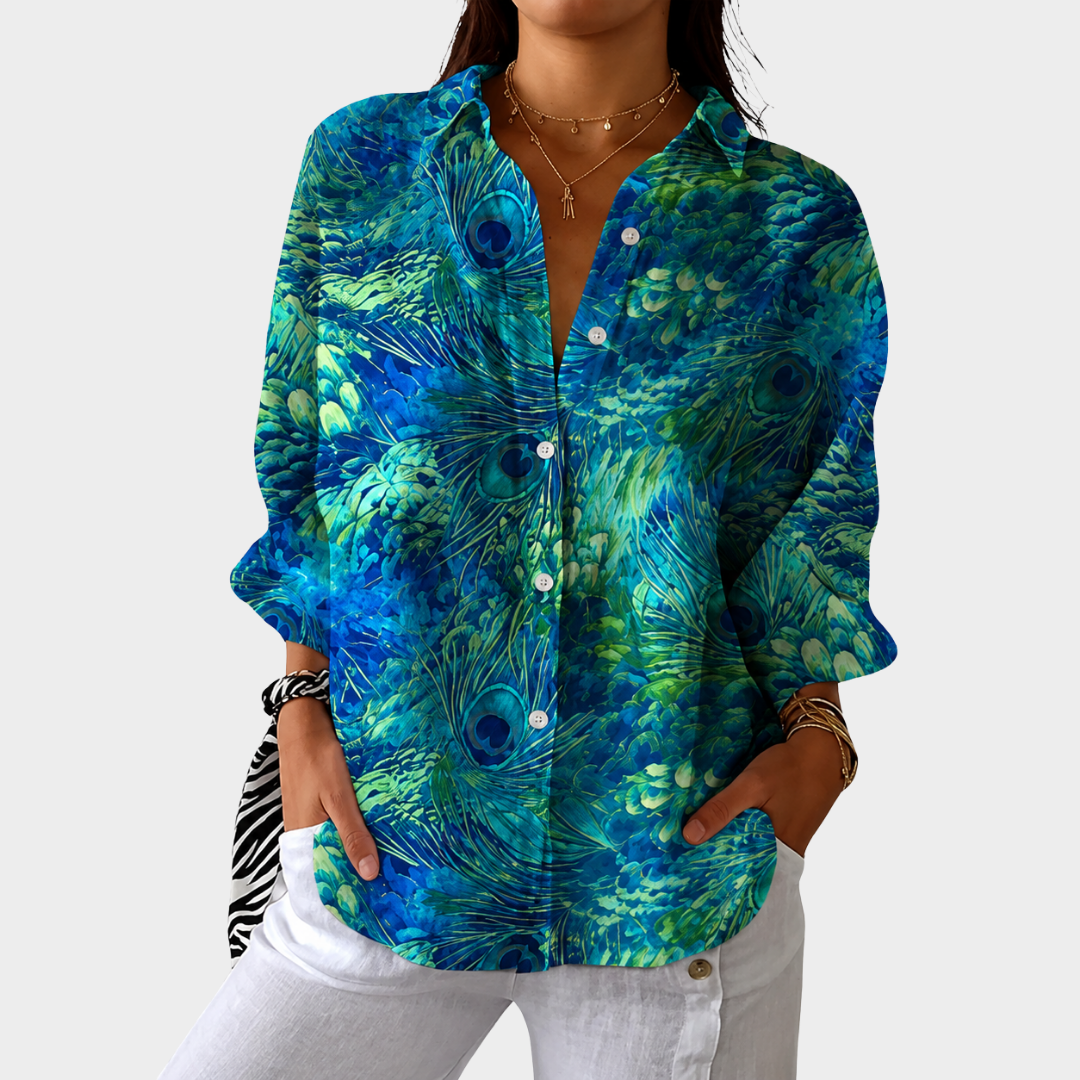 Paloma — Blusa Estampa Pena de Pavão