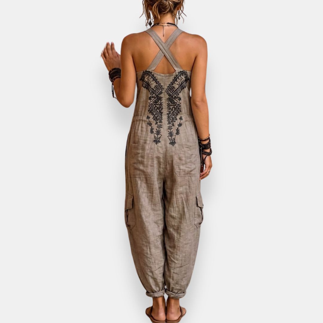 Aaltje — Relaxed Boho Jumpsuit with Contrast Detail and Pockets