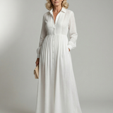 Alarice — Button-Front Pleated Shirt Maxi Dress