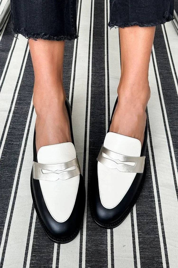 Domenica — Black and White Penny Loafers