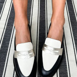 Domenica — Black and White Penny Loafers