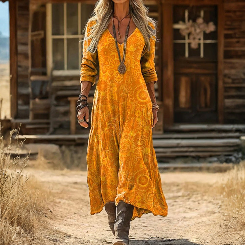 Gisella — Golden Yellow Boho Boho Maxi Dress