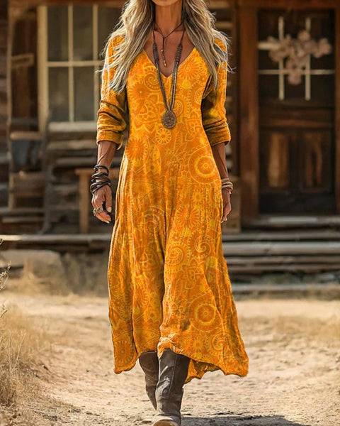 Gisella — Golden Yellow Boho Boho Maxi Dress