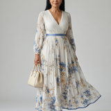 Christabel — Pleated Floral Wrap Dress with Contrast Waist
