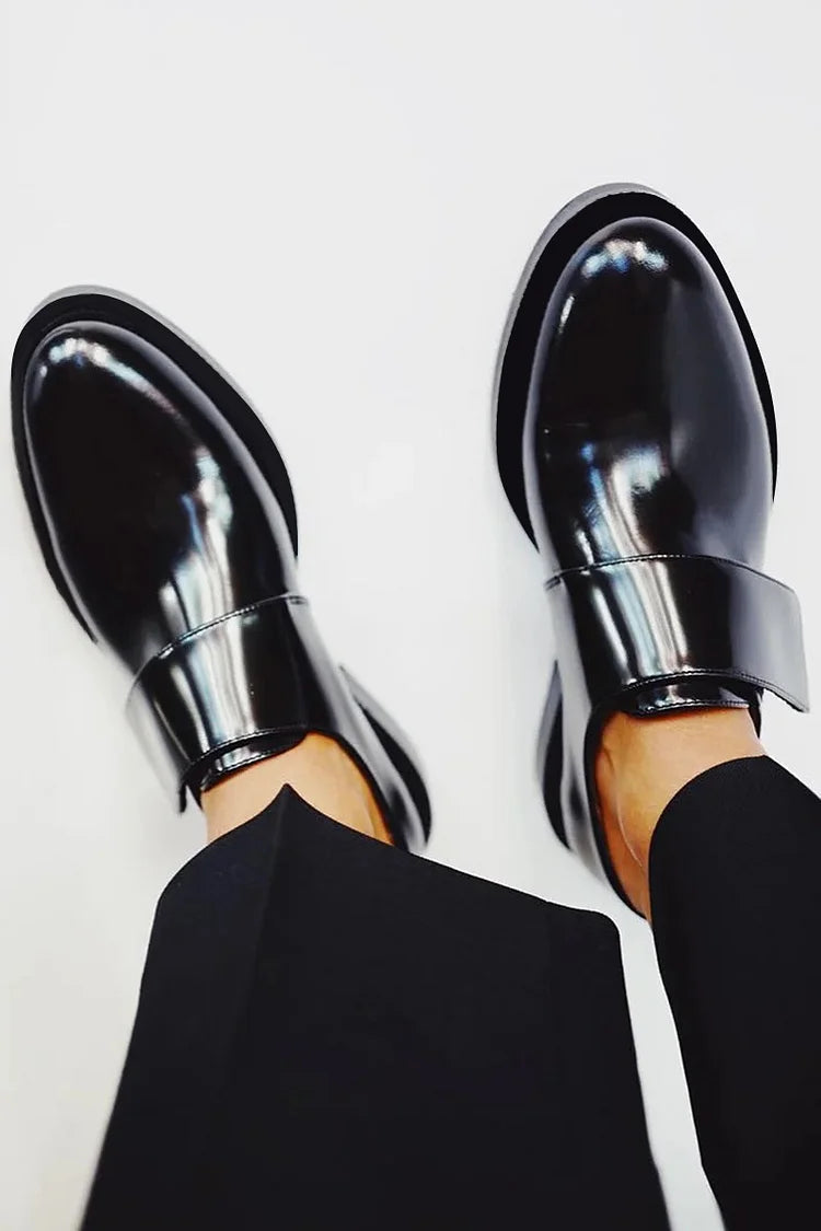 Dina — Glossy Black Loafers with Wide Strap