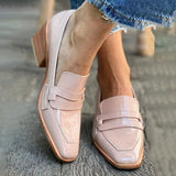 Concetta — Glossy Blush Penny Loafers with Block Heel