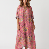 Kjersti — Pink Medallion-Print Relaxed Midi Dress with Pockets