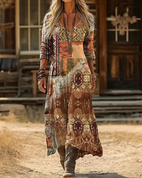 Orianna — Mixed Patchwork-Print Boho Maxi Dress