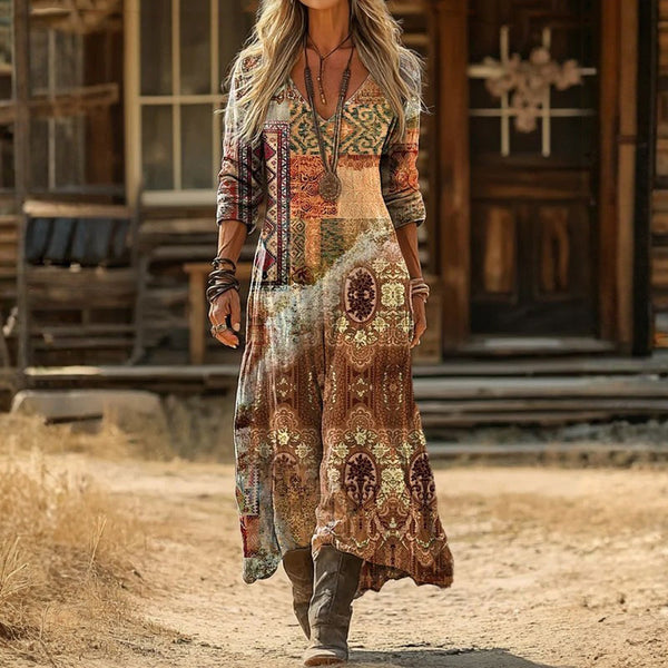 Orianna — Mixed Patchwork-Print Boho Maxi Dress