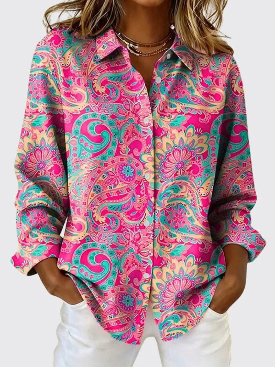 Joanna Paisley Button-Up Blouse in Pink