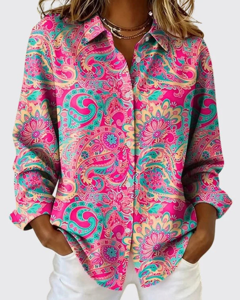 Joanna Paisley Button-Up Blouse in Pink
