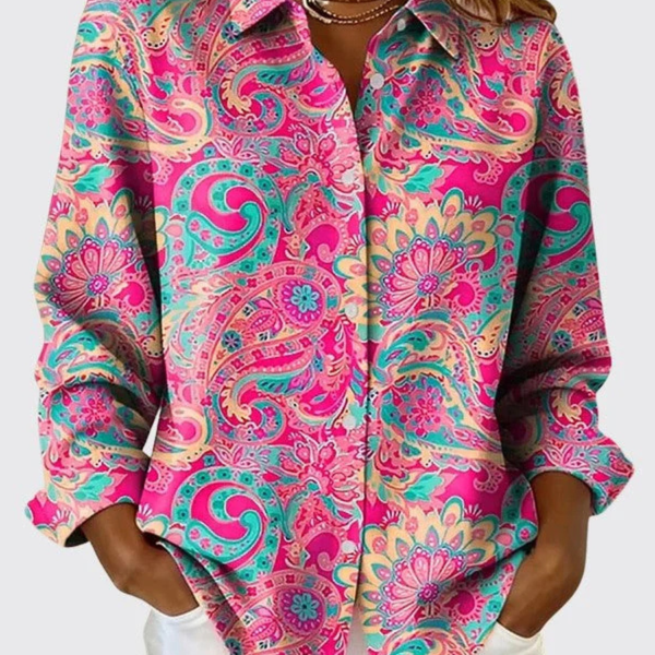 Joanna Paisley Button-Up Blouse in Pink