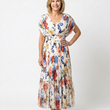 Radka — Multicolour Floral V-Neck Midi Dress with Flutter Sleeves