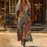 Ludmila — Red and Rust Patchwork-Print Boho Maxi Dress