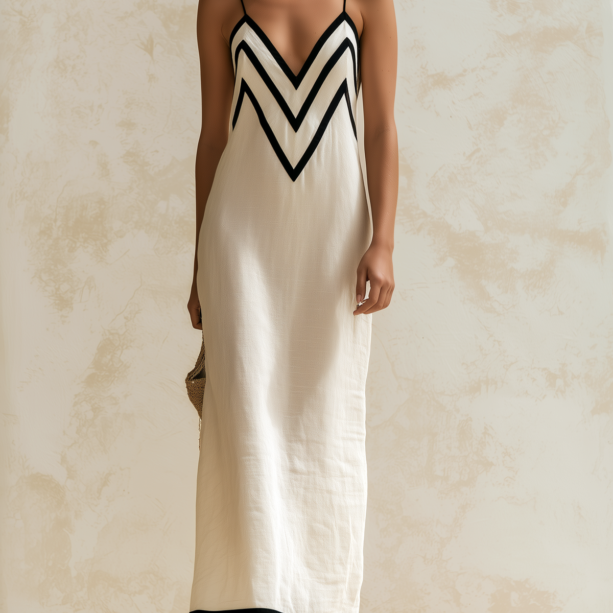 Georgette — Chevron Contrast Slip Maxi Dress