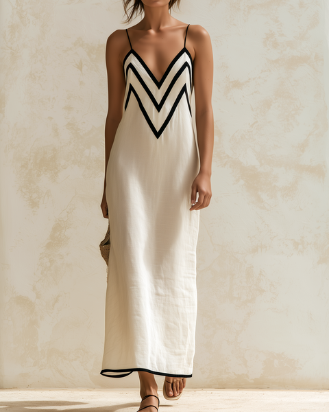 Georgette — Chevron Contrast Slip Maxi Dress