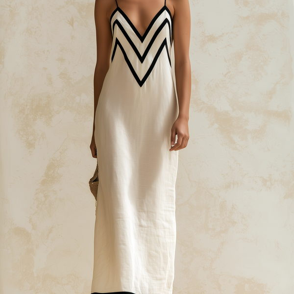 Georgette — Chevron Contrast Slip Maxi Dress