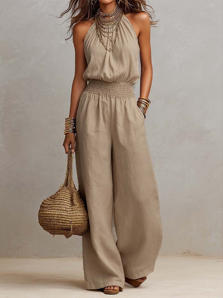 Dietlinde — Halter-Neck Wide-Leg Jumpsuit with Shirred Waist