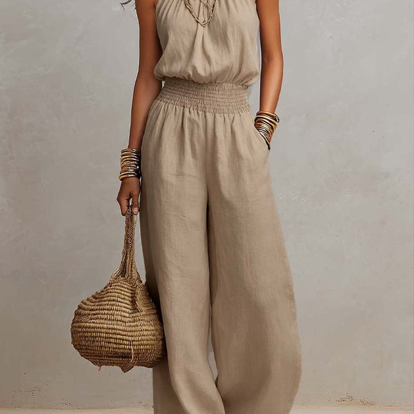 Dietlinde — Halter-Neck Wide-Leg Jumpsuit with Shirred Waist