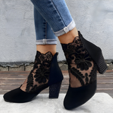Wafa — Orthopaedic Lace-Panel Block-Heel Ankle Boots with Back Zip