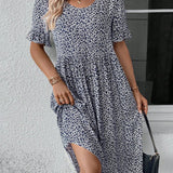 Pirkko — Ditsy Print Tiered Midi Dress with Ruffle Sleeves