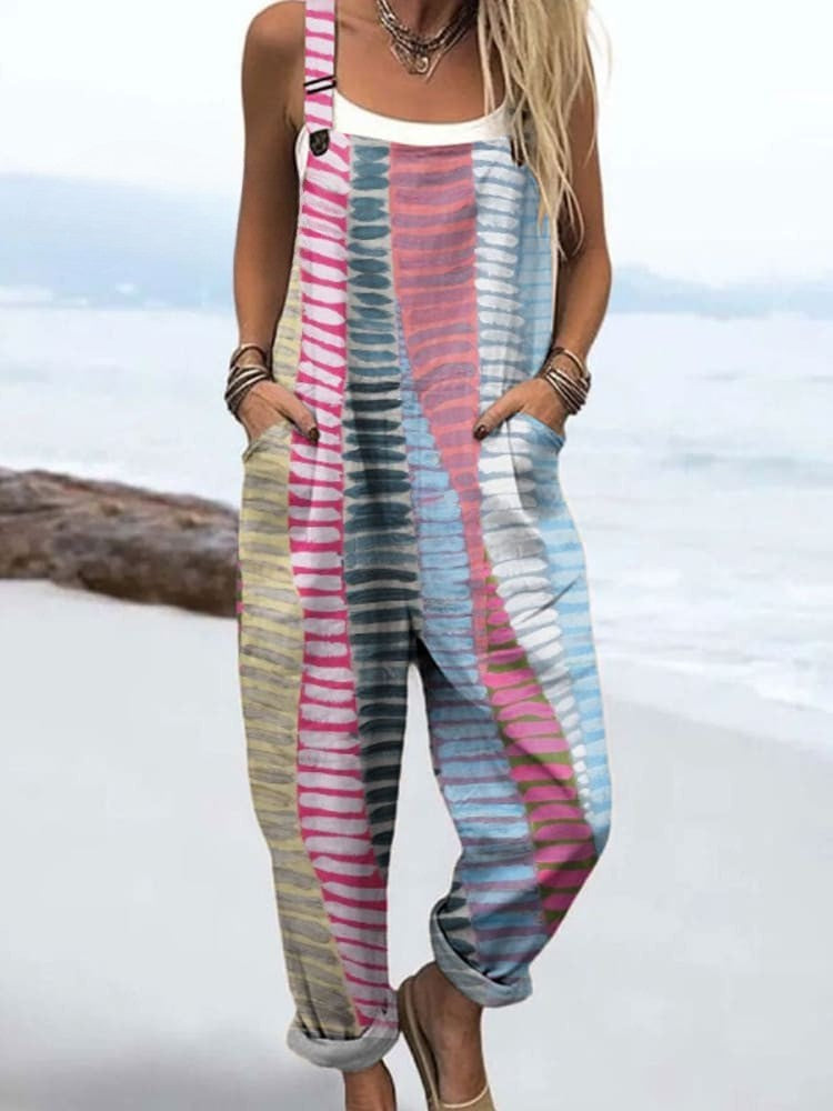 Sofie — Pink and Blue Brushstroke Stripe Overalls