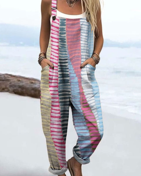 Sofie — Pink and Blue Brushstroke Stripe Overalls