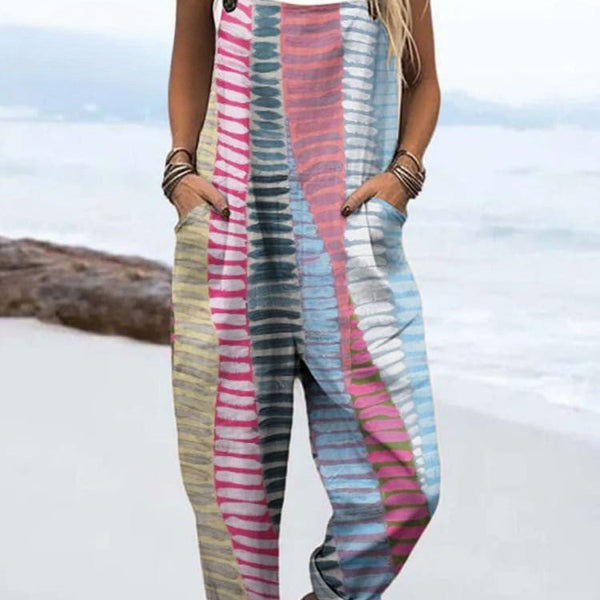 Sofie — Pink and Blue Brushstroke Stripe Overalls