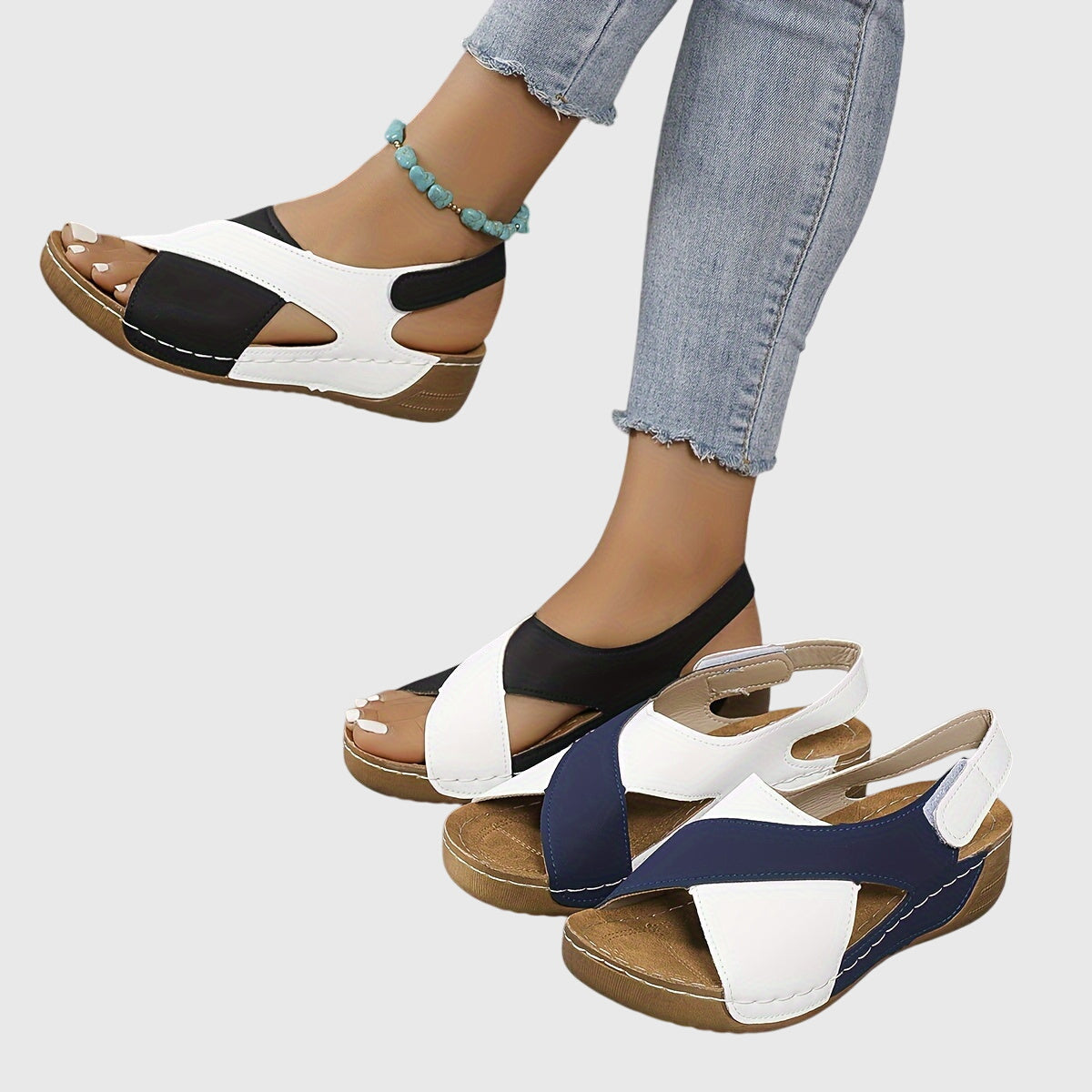 Patience — Orthopaedic Cross-Strap Wedge Sandals with Adjustable Back Strap