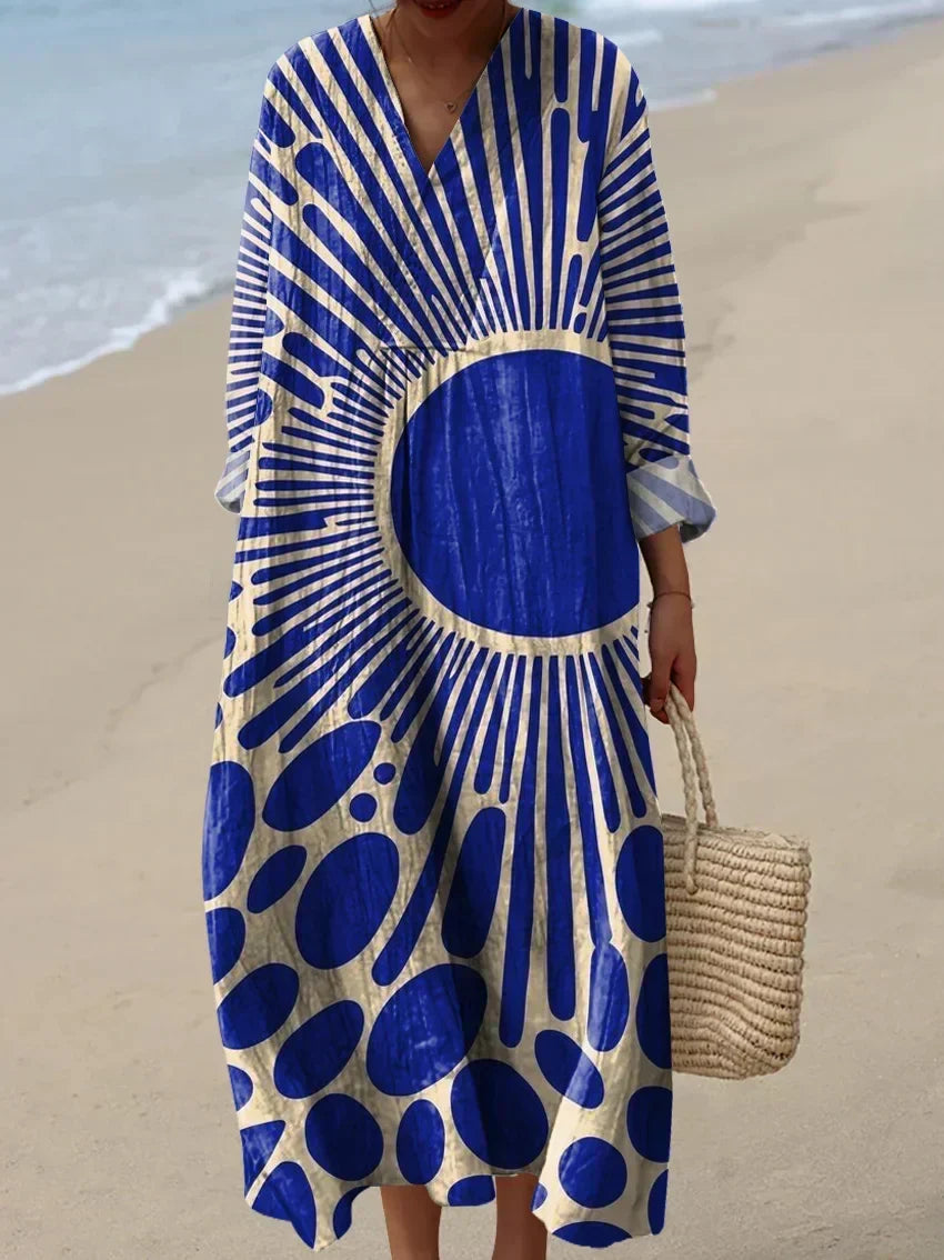 Adalind — Blue Sunburst-Print Midi Dress