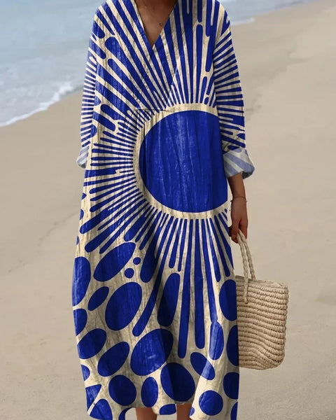 Adalind — Blue Sunburst-Print Midi Dress