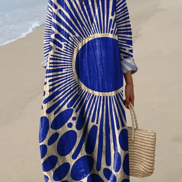 Adalind — Blue Sunburst-Print Midi Dress
