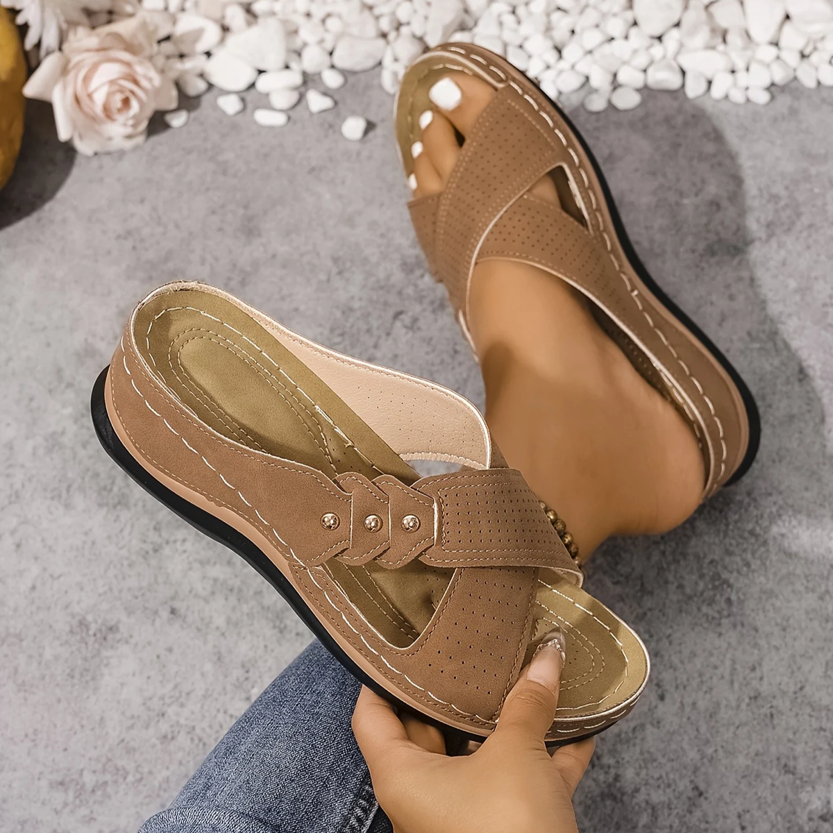 Dulce — Cross-Strap Wedge Comfort Sandals