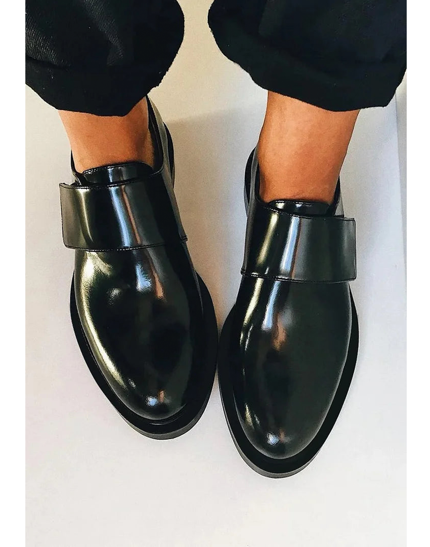 Dina — Glossy Black Loafers with Wide Strap