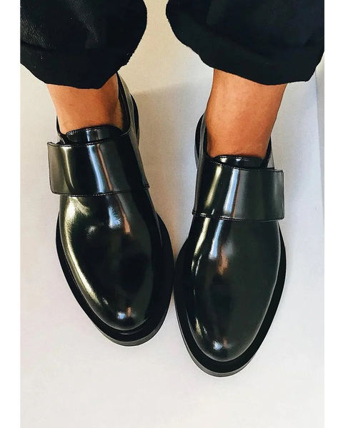 Dina — Glossy Black Loafers with Wide Strap