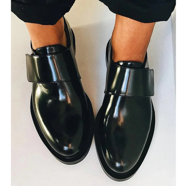 Dina — Glossy Black Loafers with Wide Strap