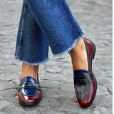 Caterina — Glossy Navy and Burgundy Tricolour Loafers