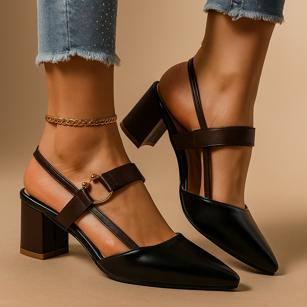 Tahira — Pointed Block-Heel Slingbacks with Ring-Buckle Strap
