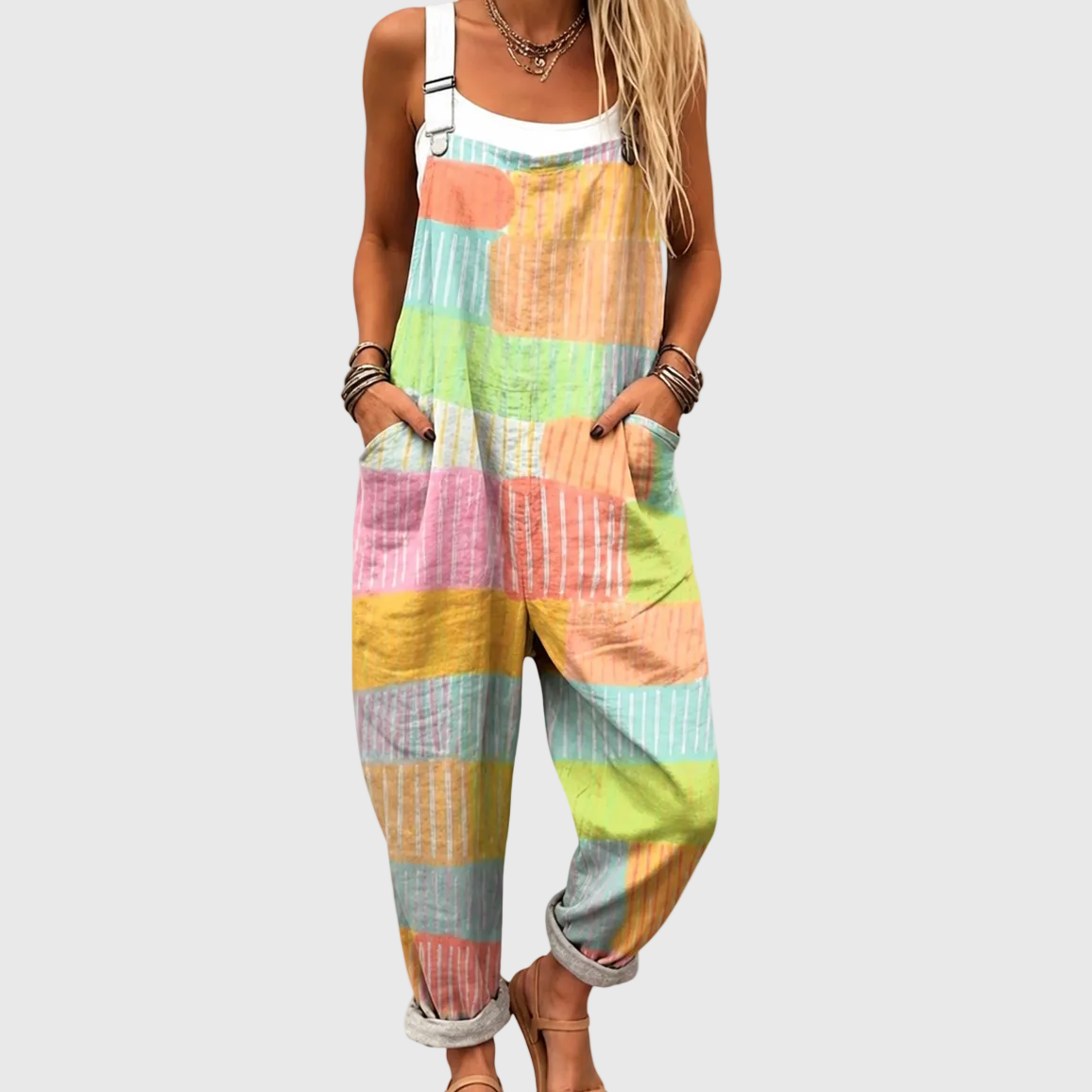 Holly — Pastel Rainbow Patchwork Overalls