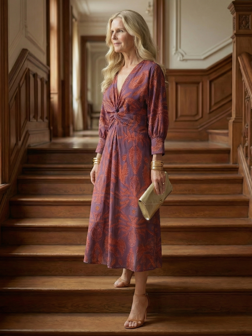 Cordelia — Twist-Front Wrap Midi Dress