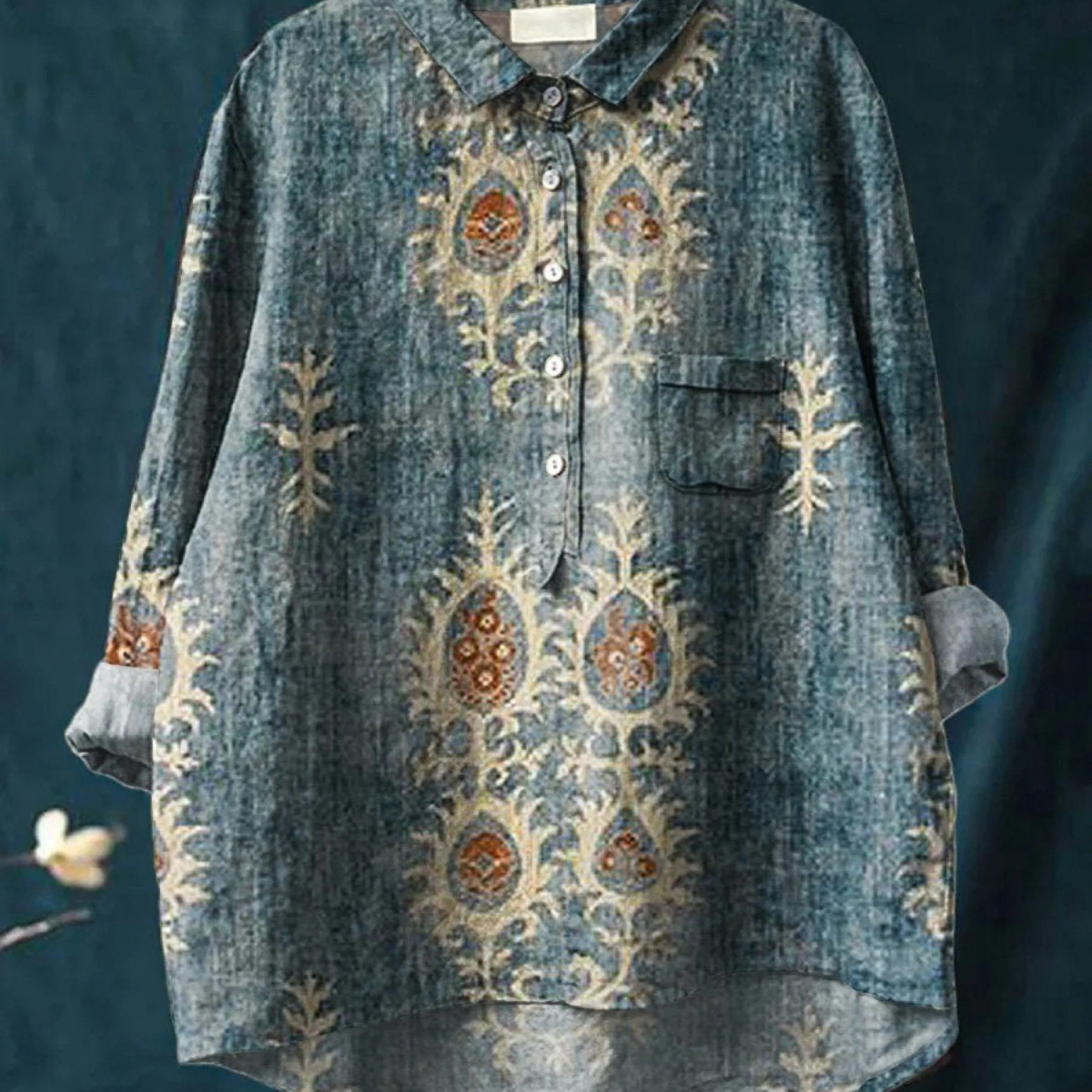 Eulalie — Folk Medallion Print Button-Up Blouse