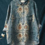 Eulalie — Folk Medallion Print Button-Up Blouse