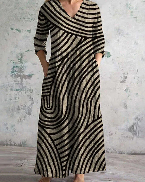 Aveline — Wave Stripe Linen Maxi Dress