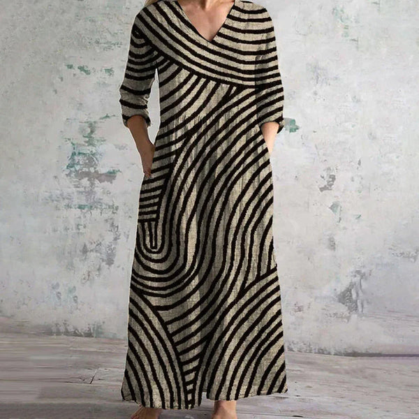 Aveline — Wave Stripe Linen Maxi Dress