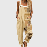 Wendy — Beige Geometric Print Overalls