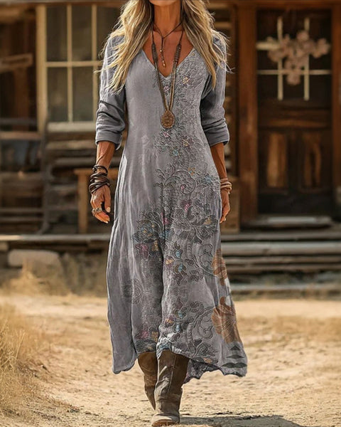 Nastasia — Slate Blue Boho Boho Maxi Dress