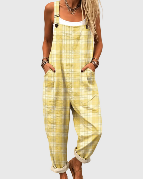 Annabelle — Pastel Yellow Gingham Overalls