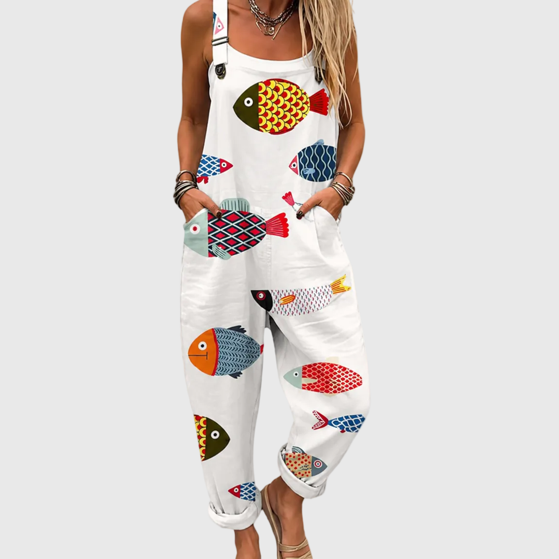 Fenella — Colourful Fish Print Overalls