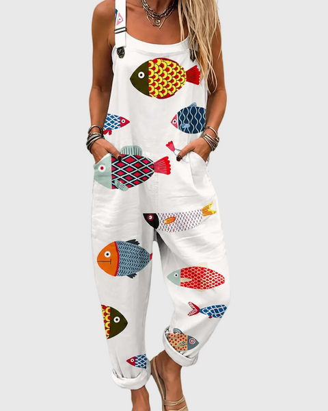 Fenella — Colourful Fish Print Overalls