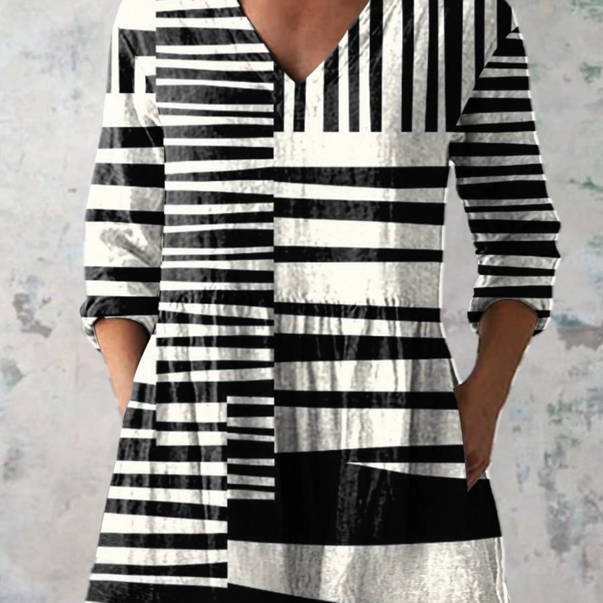 Alina — Black and White Striped Colour-Block